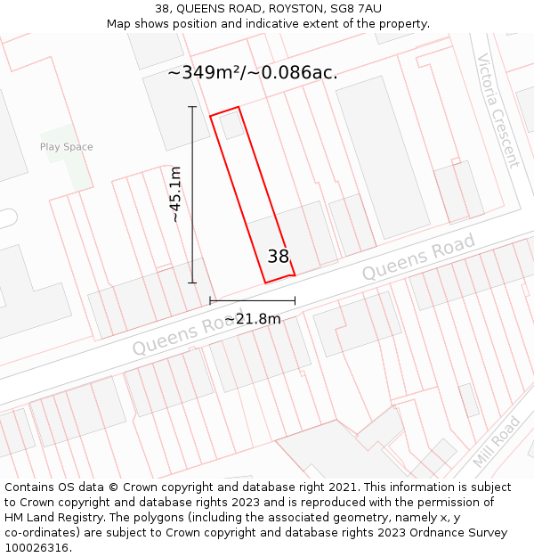 38, QUEENS ROAD, ROYSTON, SG8 7AU: Plot and title map