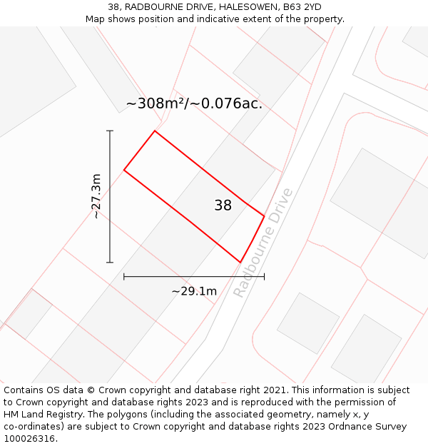 38, RADBOURNE DRIVE, HALESOWEN, B63 2YD: Plot and title map