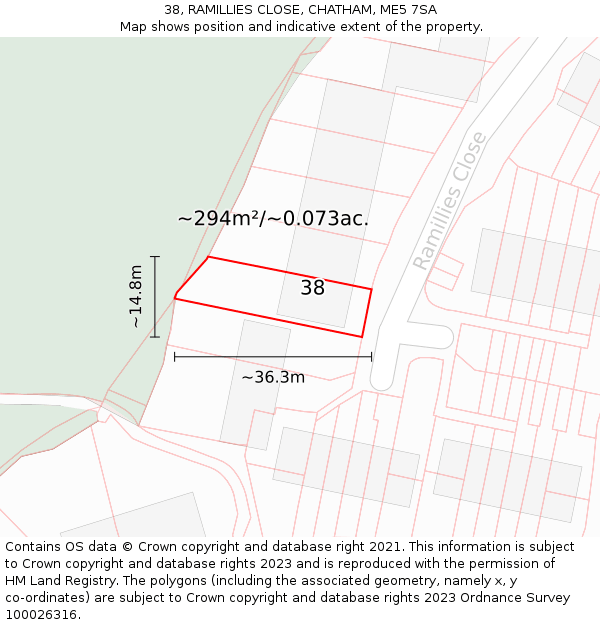 38, RAMILLIES CLOSE, CHATHAM, ME5 7SA: Plot and title map