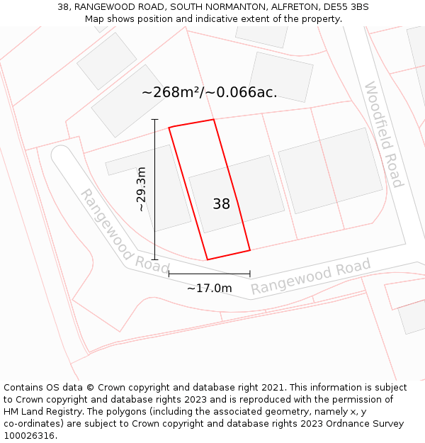 38, RANGEWOOD ROAD, SOUTH NORMANTON, ALFRETON, DE55 3BS: Plot and title map