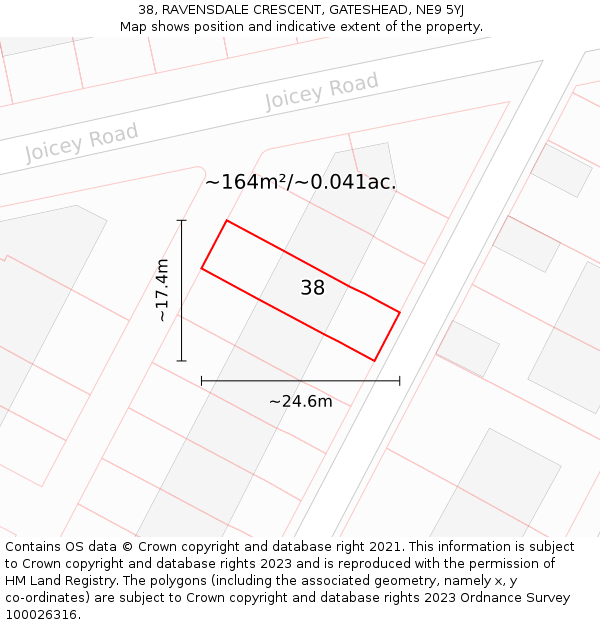 38, RAVENSDALE CRESCENT, GATESHEAD, NE9 5YJ: Plot and title map