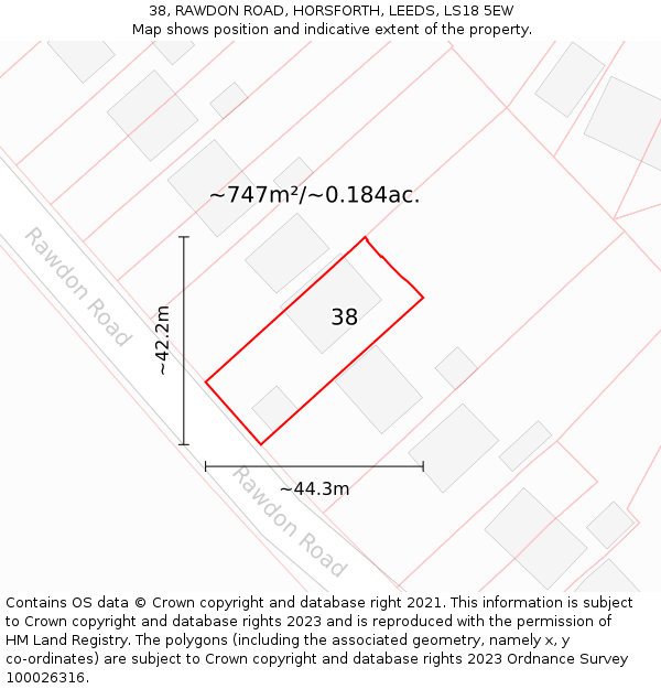 38, RAWDON ROAD, HORSFORTH, LEEDS, LS18 5EW: Plot and title map