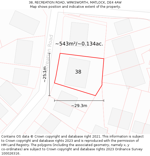 38, RECREATION ROAD, WIRKSWORTH, MATLOCK, DE4 4AW: Plot and title map