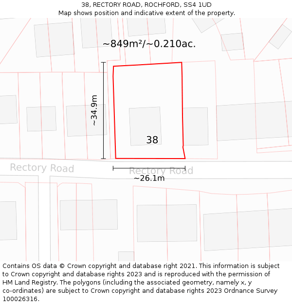 38, RECTORY ROAD, ROCHFORD, SS4 1UD: Plot and title map