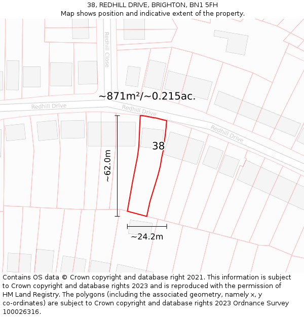 38, REDHILL DRIVE, BRIGHTON, BN1 5FH: Plot and title map