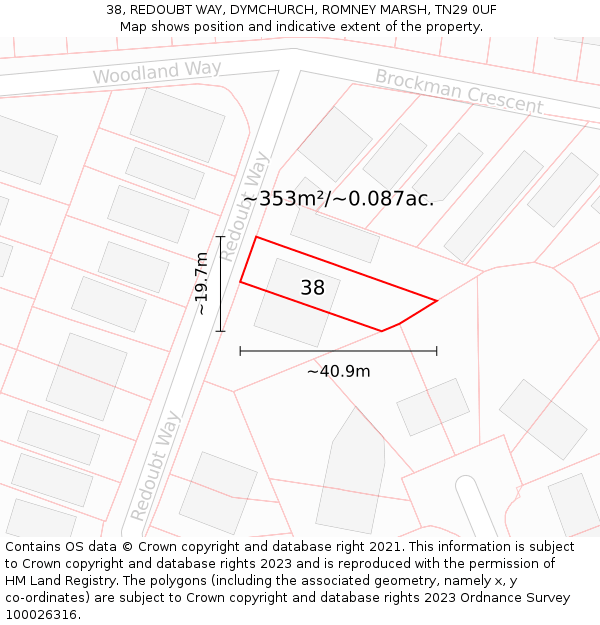 38, REDOUBT WAY, DYMCHURCH, ROMNEY MARSH, TN29 0UF: Plot and title map