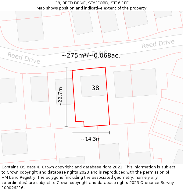 38, REED DRIVE, STAFFORD, ST16 1FE: Plot and title map