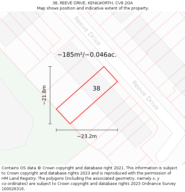 38, REEVE DRIVE, KENILWORTH, CV8 2GA: Plot and title map