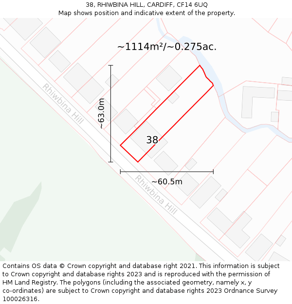 38, RHIWBINA HILL, CARDIFF, CF14 6UQ: Plot and title map