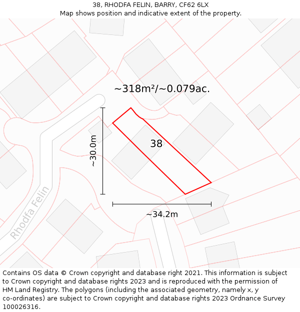 38, RHODFA FELIN, BARRY, CF62 6LX: Plot and title map