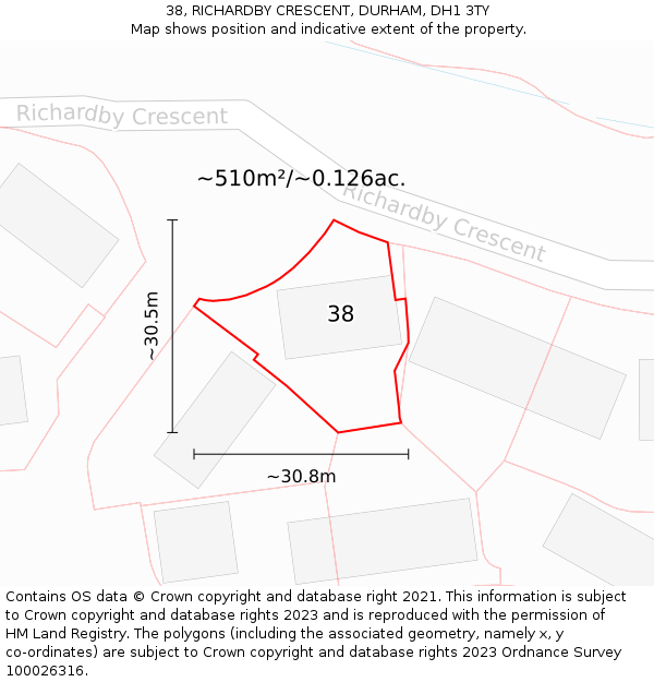 38, RICHARDBY CRESCENT, DURHAM, DH1 3TY: Plot and title map