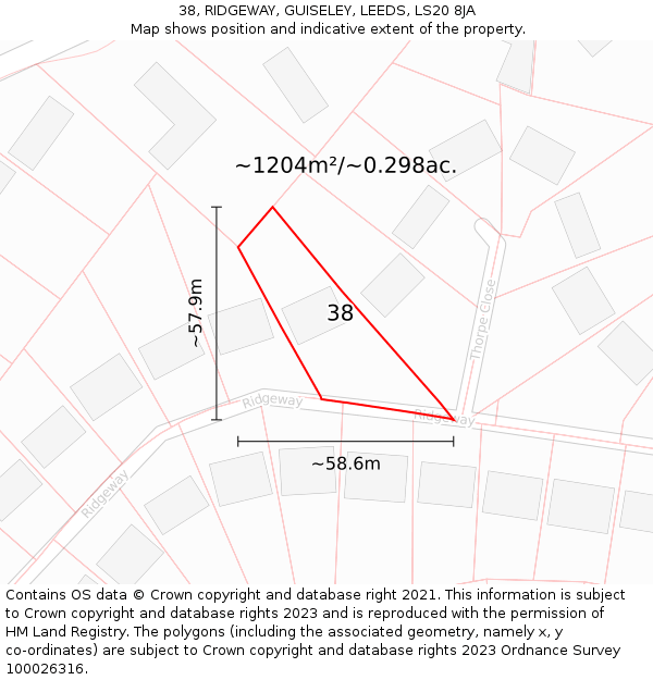 38, RIDGEWAY, GUISELEY, LEEDS, LS20 8JA: Plot and title map