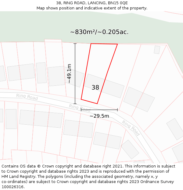 38, RING ROAD, LANCING, BN15 0QE: Plot and title map