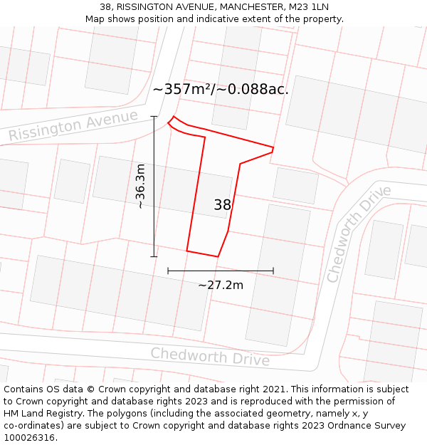 38, RISSINGTON AVENUE, MANCHESTER, M23 1LN: Plot and title map