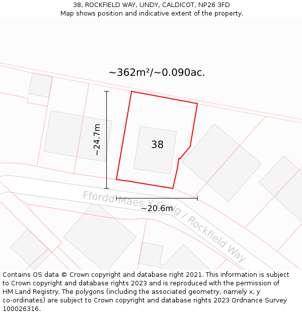 38, ROCKFIELD WAY, UNDY, CALDICOT, NP26 3FD: Plot and title map