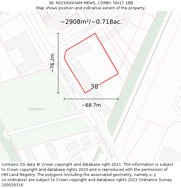 38, ROCKINGHAM MEWS, CORBY, NN17 1BB: Plot and title map