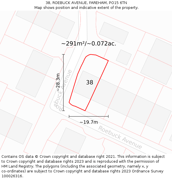 38, ROEBUCK AVENUE, FAREHAM, PO15 6TN: Plot and title map