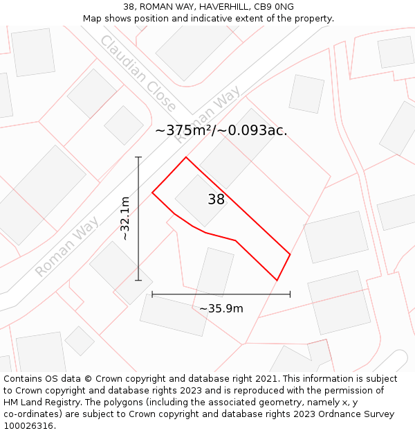 38, ROMAN WAY, HAVERHILL, CB9 0NG: Plot and title map