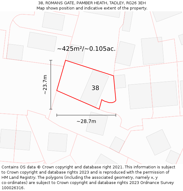 38, ROMANS GATE, PAMBER HEATH, TADLEY, RG26 3EH: Plot and title map