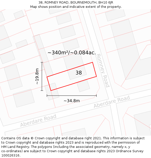 38, ROMNEY ROAD, BOURNEMOUTH, BH10 6JR: Plot and title map