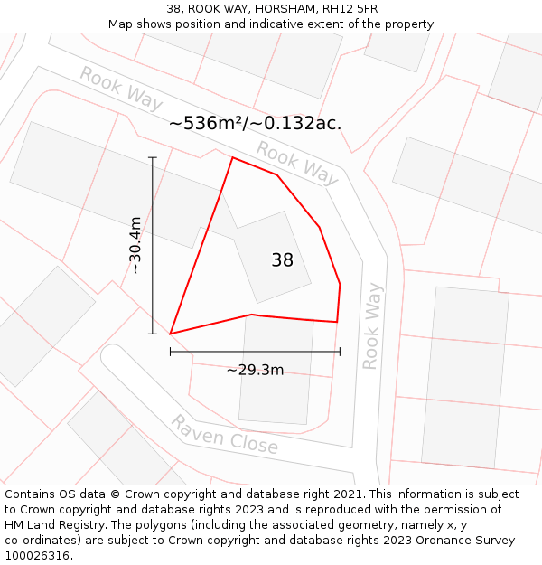 38, ROOK WAY, HORSHAM, RH12 5FR: Plot and title map