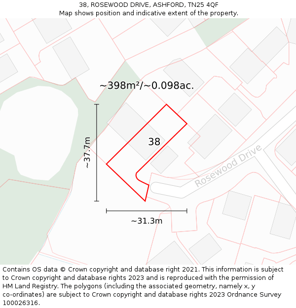 38, ROSEWOOD DRIVE, ASHFORD, TN25 4QF: Plot and title map