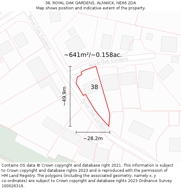 38, ROYAL OAK GARDENS, ALNWICK, NE66 2DA: Plot and title map