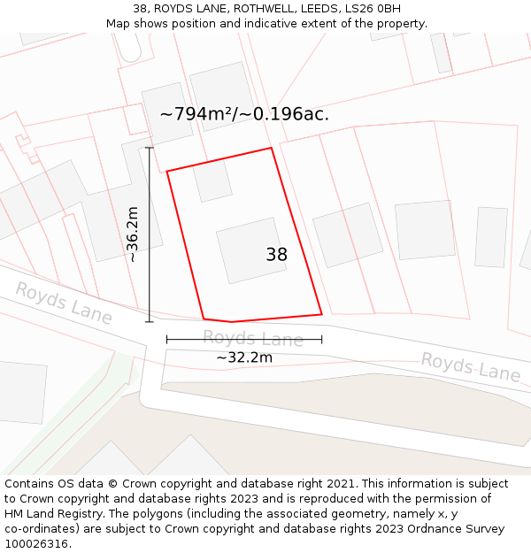 38, ROYDS LANE, ROTHWELL, LEEDS, LS26 0BH: Plot and title map