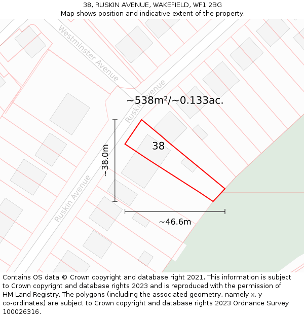 38, RUSKIN AVENUE, WAKEFIELD, WF1 2BG: Plot and title map