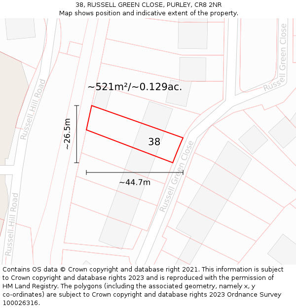 38, RUSSELL GREEN CLOSE, PURLEY, CR8 2NR: Plot and title map