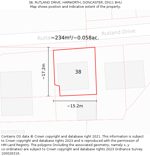 38, RUTLAND DRIVE, HARWORTH, DONCASTER, DN11 8HU: Plot and title map