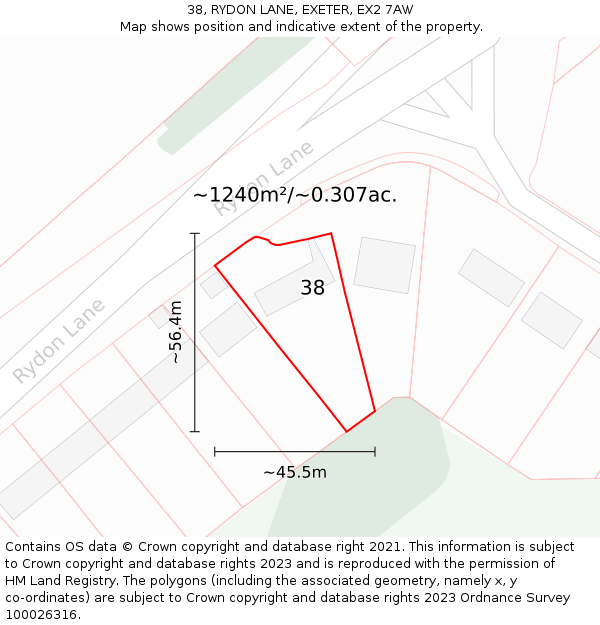 38, RYDON LANE, EXETER, EX2 7AW: Plot and title map