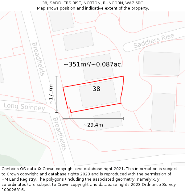 38, SADDLERS RISE, NORTON, RUNCORN, WA7 6PG: Plot and title map