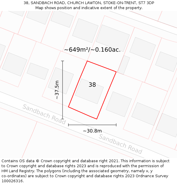 38, SANDBACH ROAD, CHURCH LAWTON, STOKE-ON-TRENT, ST7 3DP: Plot and title map