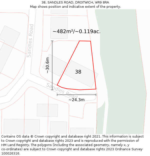 38, SANDLES ROAD, DROITWICH, WR9 8RA: Plot and title map
