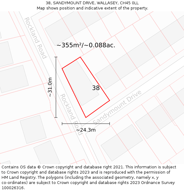 38, SANDYMOUNT DRIVE, WALLASEY, CH45 0LL: Plot and title map