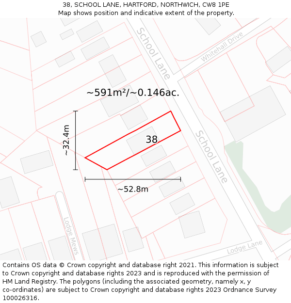 38, SCHOOL LANE, HARTFORD, NORTHWICH, CW8 1PE: Plot and title map