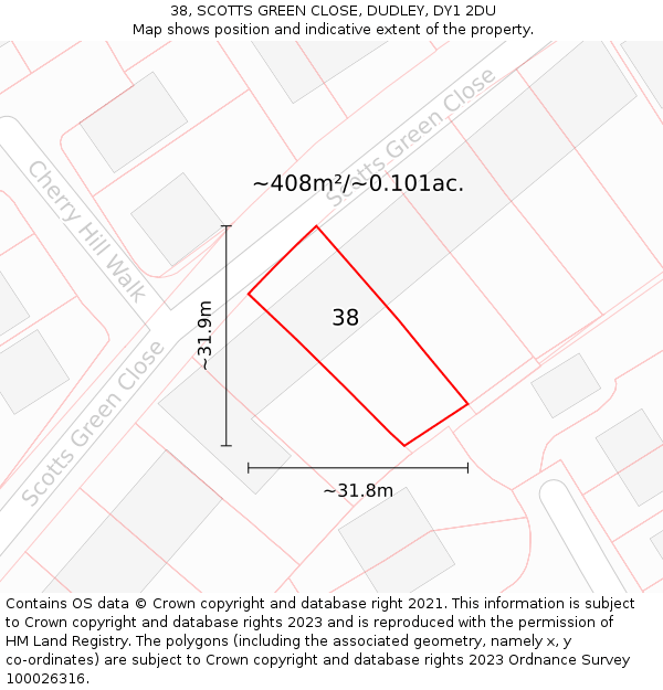 38, SCOTTS GREEN CLOSE, DUDLEY, DY1 2DU: Plot and title map