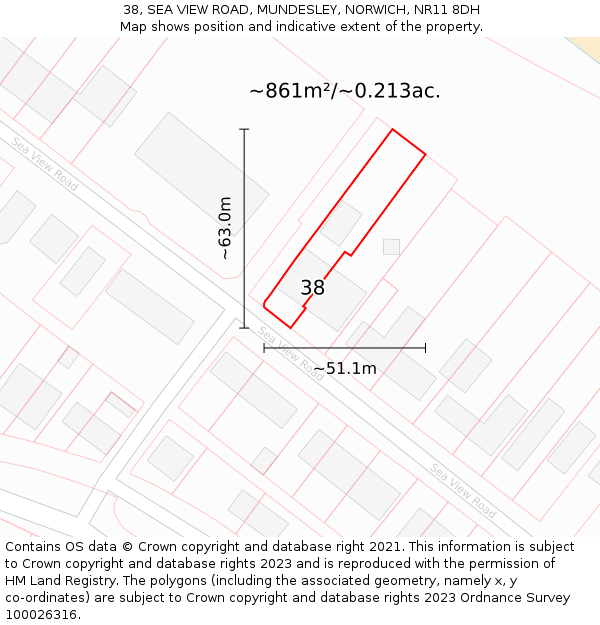 38, SEA VIEW ROAD, MUNDESLEY, NORWICH, NR11 8DH: Plot and title map