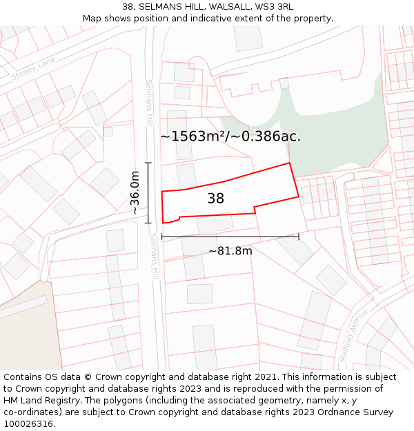 38, SELMANS HILL, WALSALL, WS3 3RL: Plot and title map