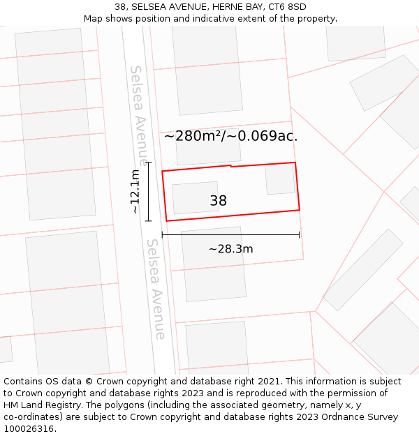 38, SELSEA AVENUE, HERNE BAY, CT6 8SD: Plot and title map