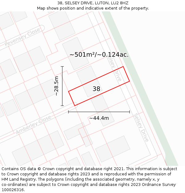 38, SELSEY DRIVE, LUTON, LU2 8HZ: Plot and title map