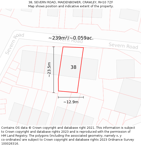 38, SEVERN ROAD, MAIDENBOWER, CRAWLEY, RH10 7ZF: Plot and title map