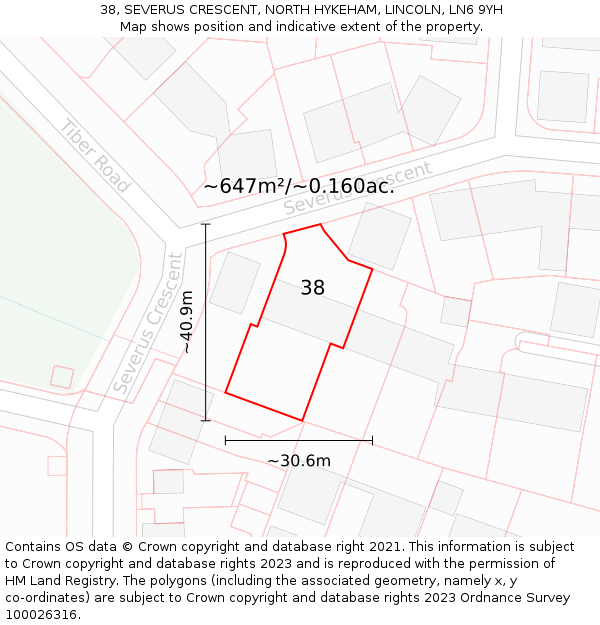 38, SEVERUS CRESCENT, NORTH HYKEHAM, LINCOLN, LN6 9YH: Plot and title map