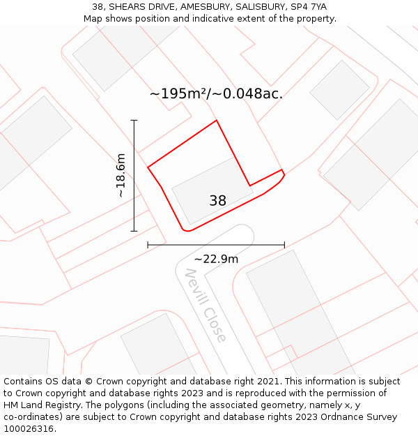 38, SHEARS DRIVE, AMESBURY, SALISBURY, SP4 7YA: Plot and title map