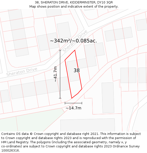 38, SHERATON DRIVE, KIDDERMINSTER, DY10 3QR: Plot and title map