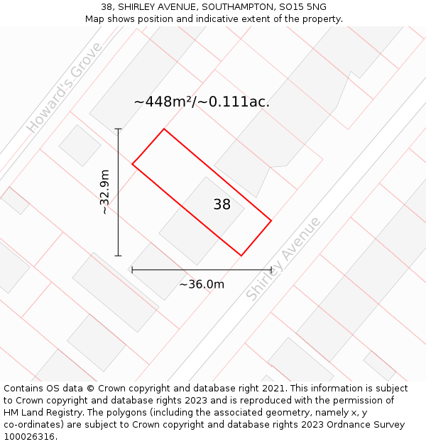 38, SHIRLEY AVENUE, SOUTHAMPTON, SO15 5NG: Plot and title map