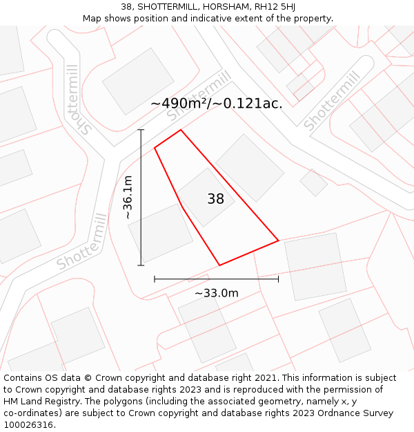 38, SHOTTERMILL, HORSHAM, RH12 5HJ: Plot and title map