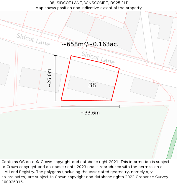 38, SIDCOT LANE, WINSCOMBE, BS25 1LP: Plot and title map