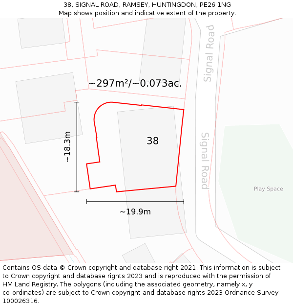 38, SIGNAL ROAD, RAMSEY, HUNTINGDON, PE26 1NG: Plot and title map